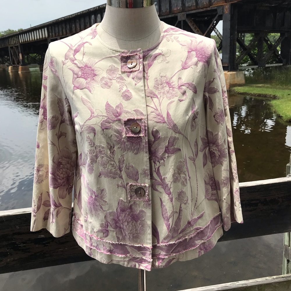 J. Jill Lavender and Cream Floral Button Up Jacket